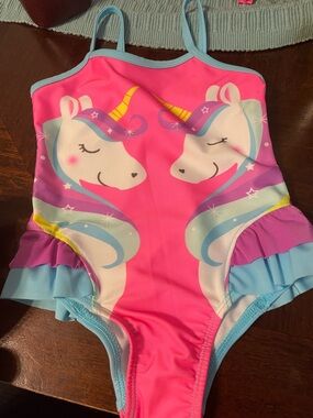 wonder nation Pink and Light Blue Girls Unicorn Swimsuit